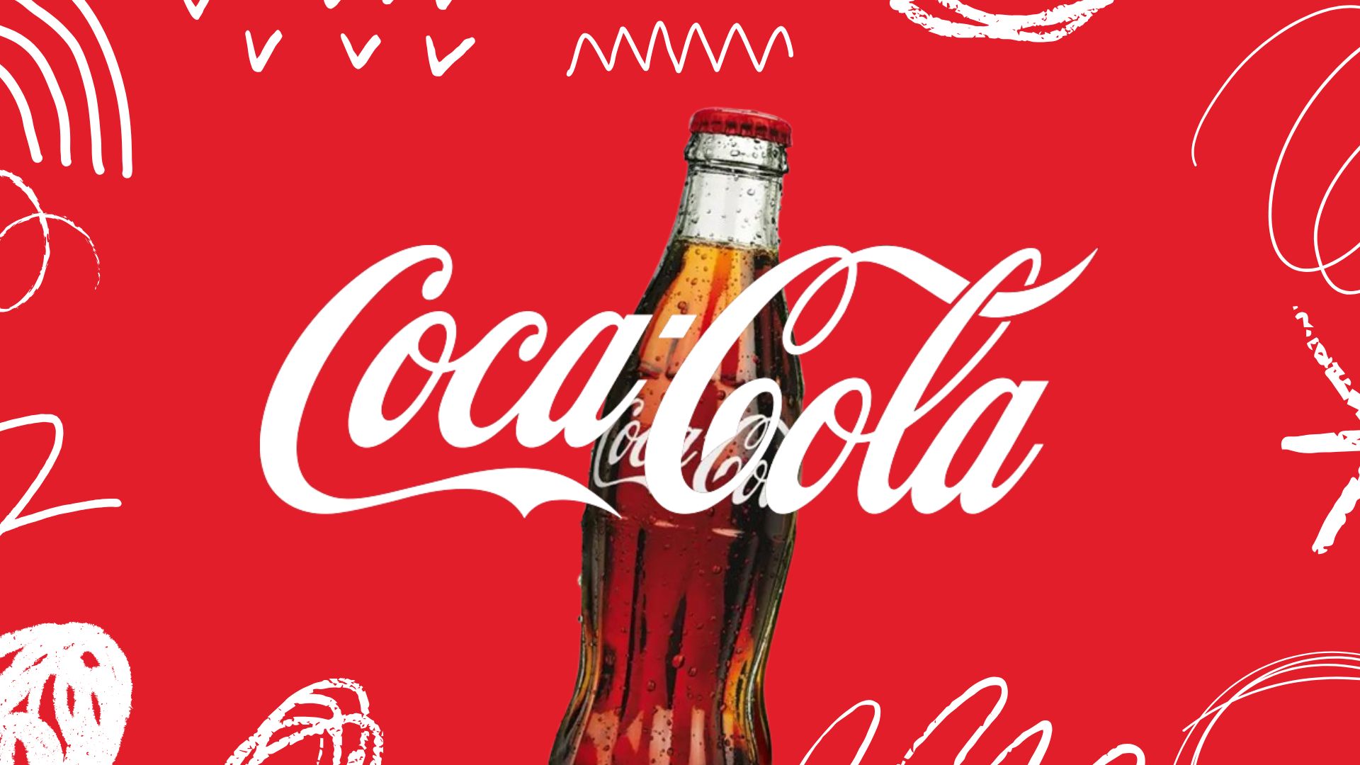 Capa 'Construindo um Brand Equity Global' com garrafa de Coca-Cola e logotipo branco sobre vermelho com rabiscos brancos